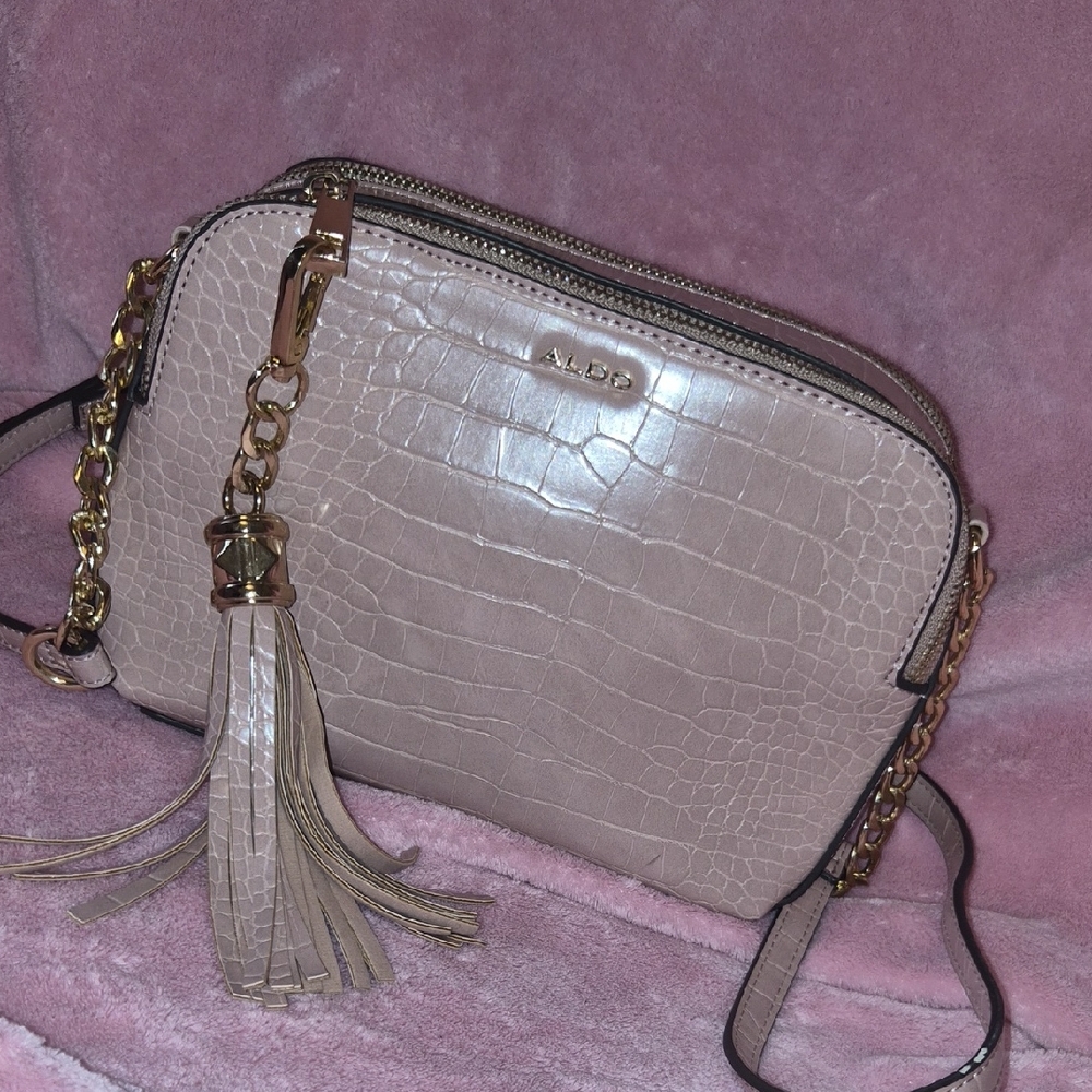 Aldo Blush Pink Crossbody Bag with Tassel and Gold Chain